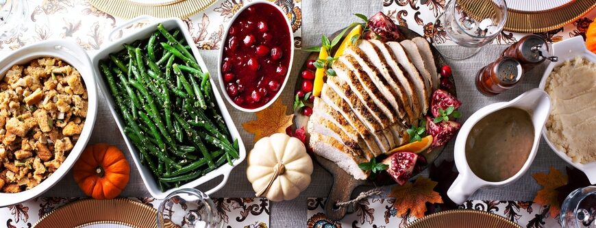 Thanksgiving,Dinner,Table,,Overhead,Shot,,Long,Banner